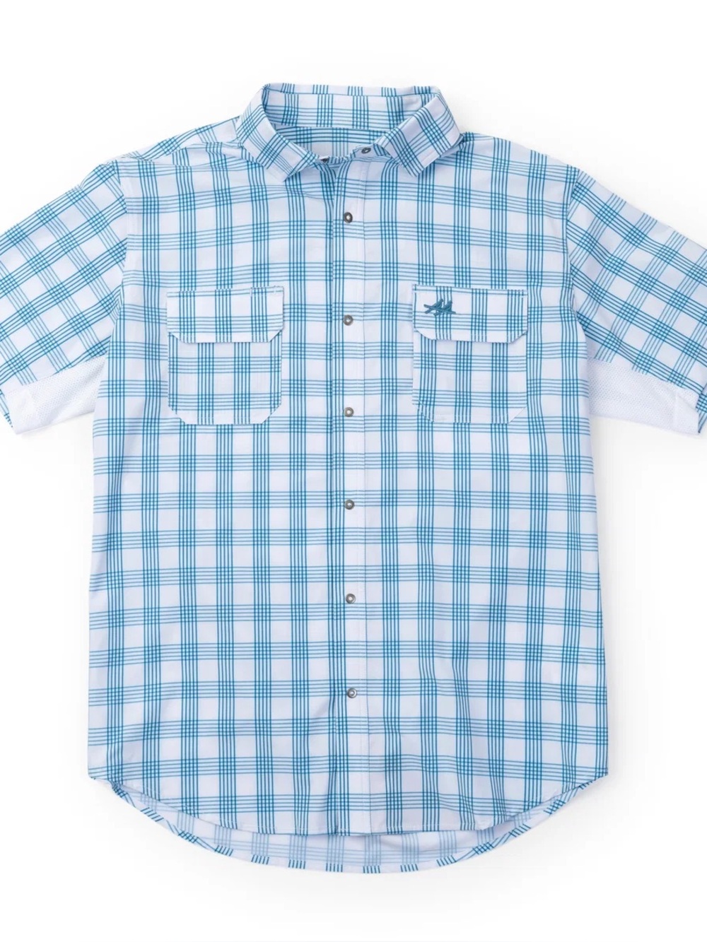 Men's Short-Sleeve Plaid Snap buttons Shirt - Blue & White 2XL